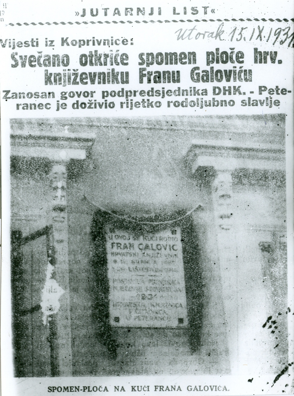 Spomen ploča Franu Galoviću